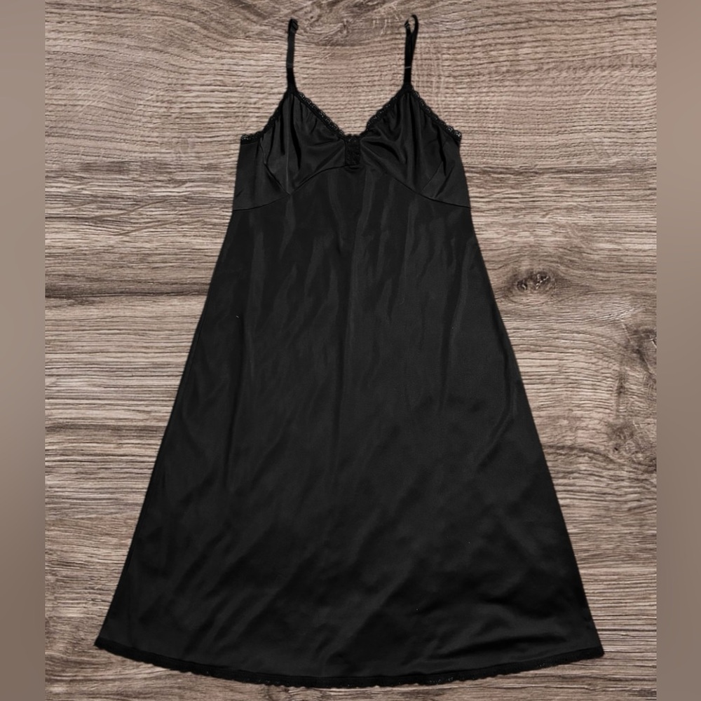 VINTAGE Shadowline Black Silky Slip Dress